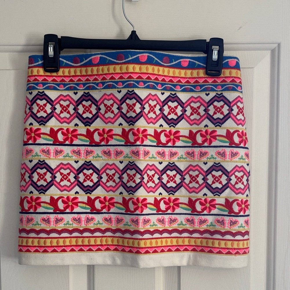 Harper Embroidered Mini Skirt in Pink, Navy & White